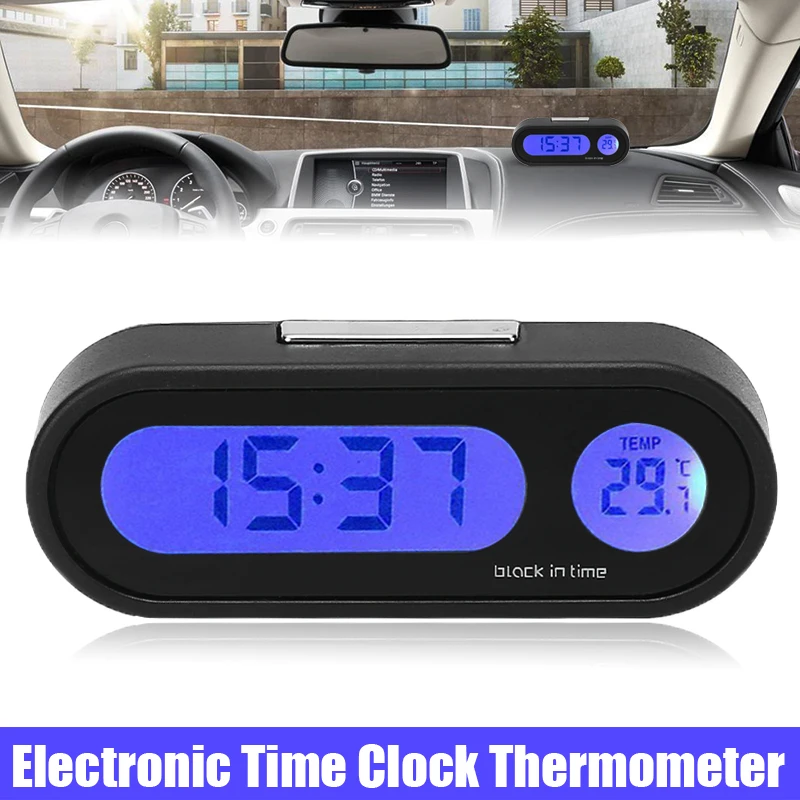 Auto Styling 1PC 12V LCD Car Electronic Time Clock Thermometer With Battery LED Backlight Function High Qualiity Digital Display