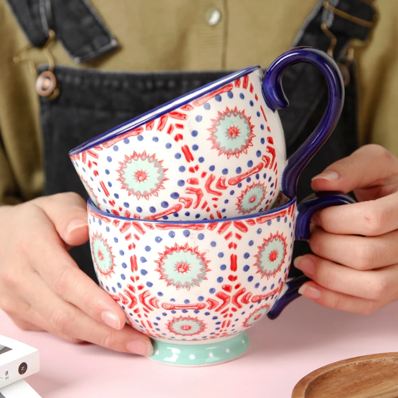 400ml Nordic Retro Ceramic Office Coffee Cup Simple Household Painted Big Belly Oatmeal Breakfast Afternoon Tea Set Mug | Дом и сад