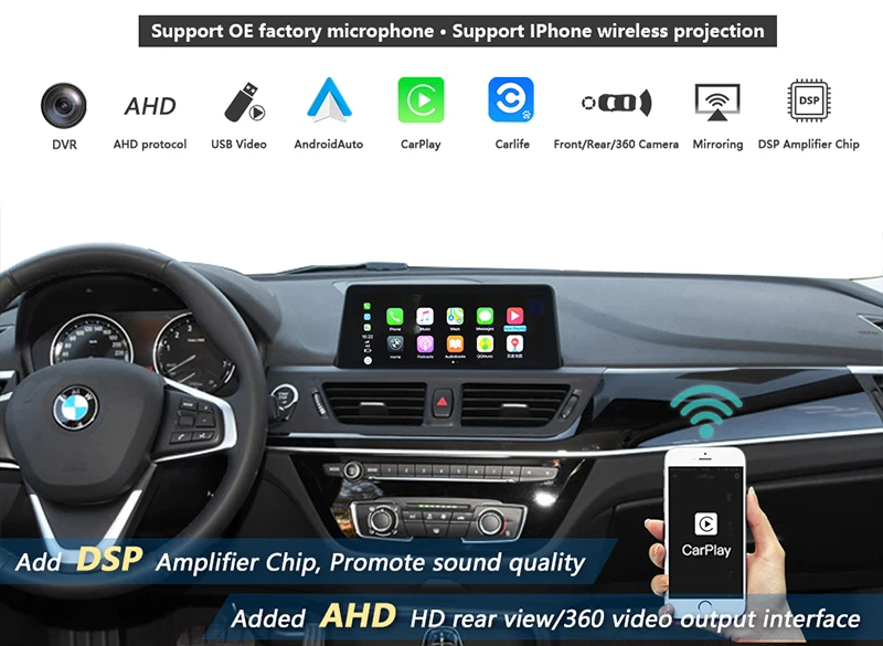 Wireless CarPlay Android auto Retrofit for BMW 1 2 3 4 5 7 X1 X3 X4 X5 X6 Mirroring Link Google Assistant Airplay Siri Control-1-2