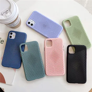 

100pcs Mesh Heat Dissipation Cool Phone Case for iPhone XR 11Pro XS Max X 7 8 Plus Matte Soft Silicone Case Lens Protector Cover