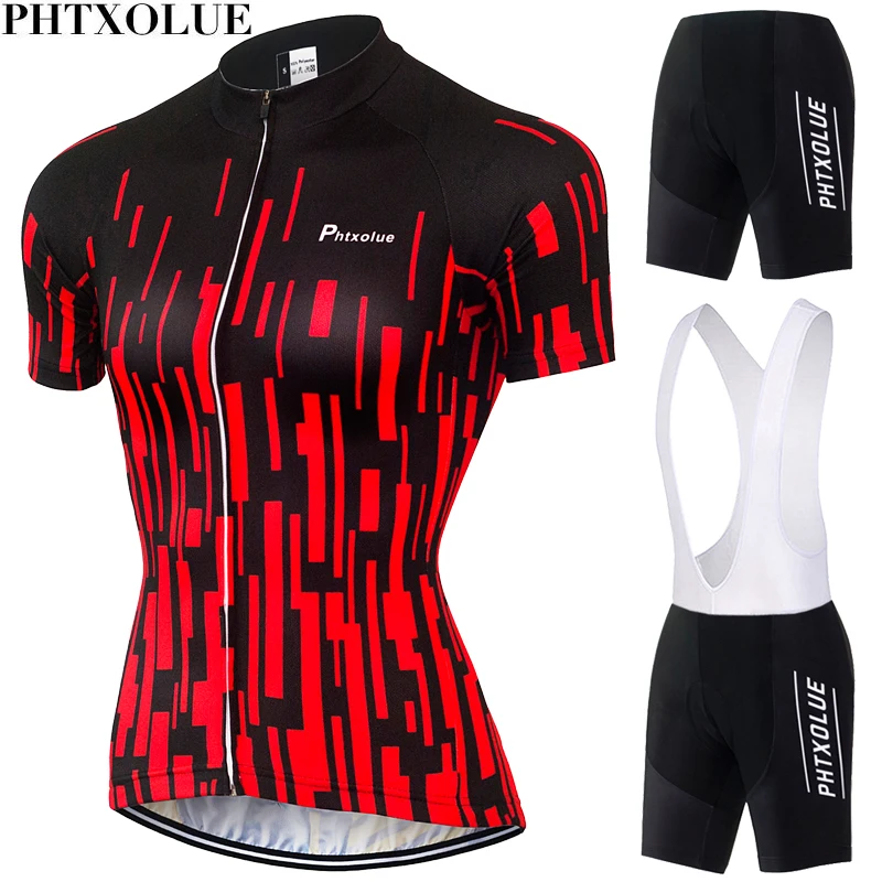 Phtxolue Women Team Cycling Clothing Black Red Breathable Bike Bicycle