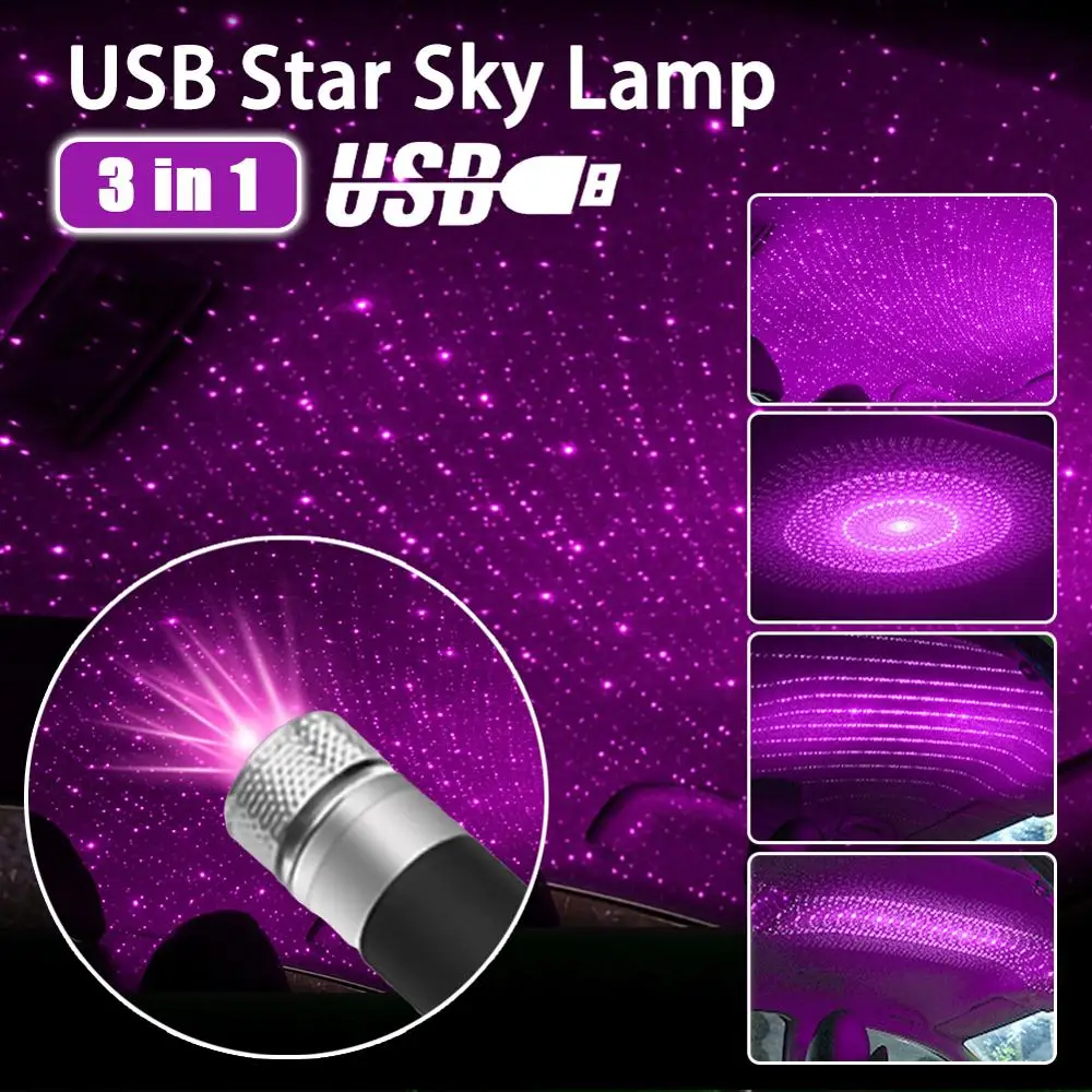 MINI 3 In 1 Car Roof Star Sky Lamp 4 Patterns Laser Projector Light USB Plug DJ Disco Stage Lighting