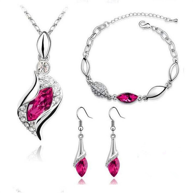 Austrian Crystal Jewelry Set Chain Horse Eye Pendant Necklace Bracelet Earrings Wedding Jewelry Sets Women