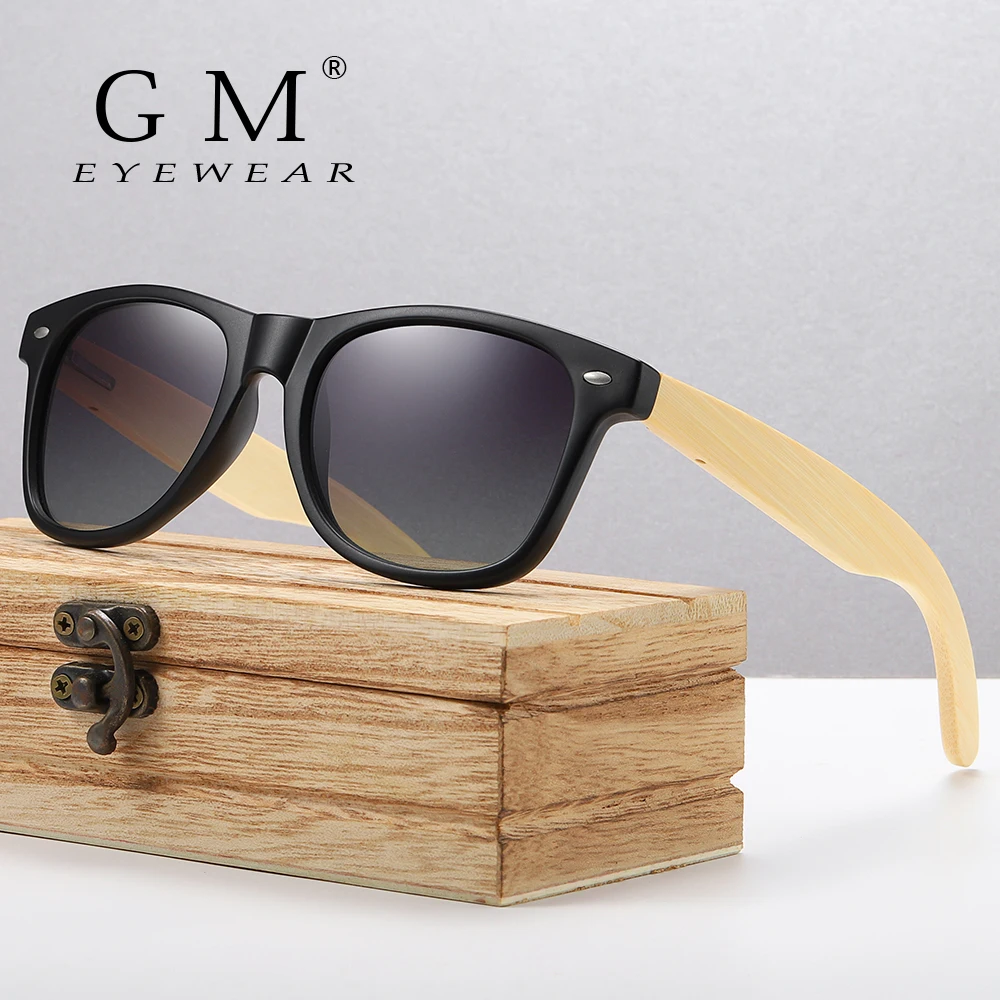 GM натуральные очки с бамбуковыми дужками деревянные поляризованные солнцезащитные очки мужские очки UV400 Защитные очки деревянная оригинальная коробка