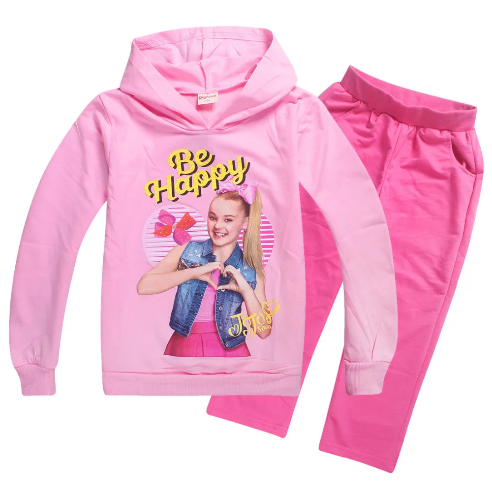 Jojo Kids Siwa/Одежда для девочек; футболка с длинными рукавами; одежда для сна; сезон весна; Jojo Siwa; домашняя одежда с круглым вырезом+ брюки; пижамный комплект для маленьких девочек