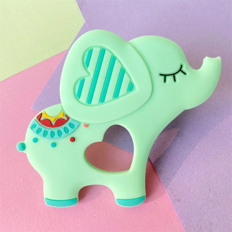 1PCS Elephant Silicone Baby Teether Cartoon Animal BPA Free beads Teething Necklace DIY Shower Food Grade Teether Chew Toy 5