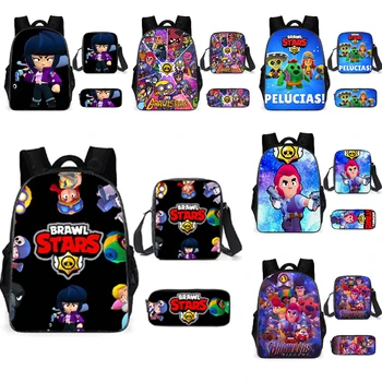 

Men Student Backpack Brawls Backpack Unisex Stars Knapsack Kid School Cartoon Bookbag Canvas Rucksack Crossbody Pencil Bag Set