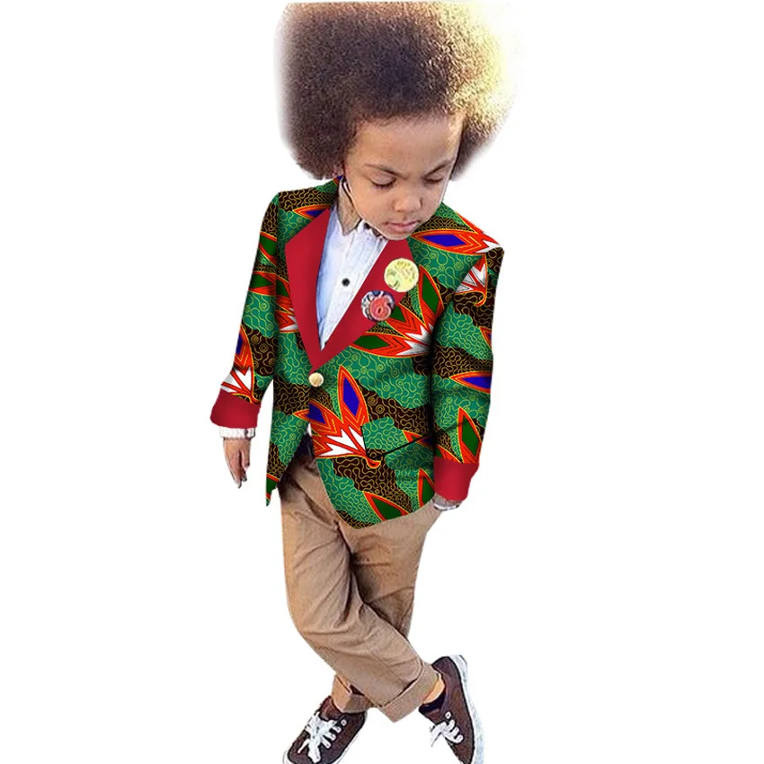 Африканская восковая ткань детская одежда новые модные традиционные костюмы для мальчиков Дашики Блейзер костюм свадьба хип-хоп Базен Riche куртка - Цвет: Color3