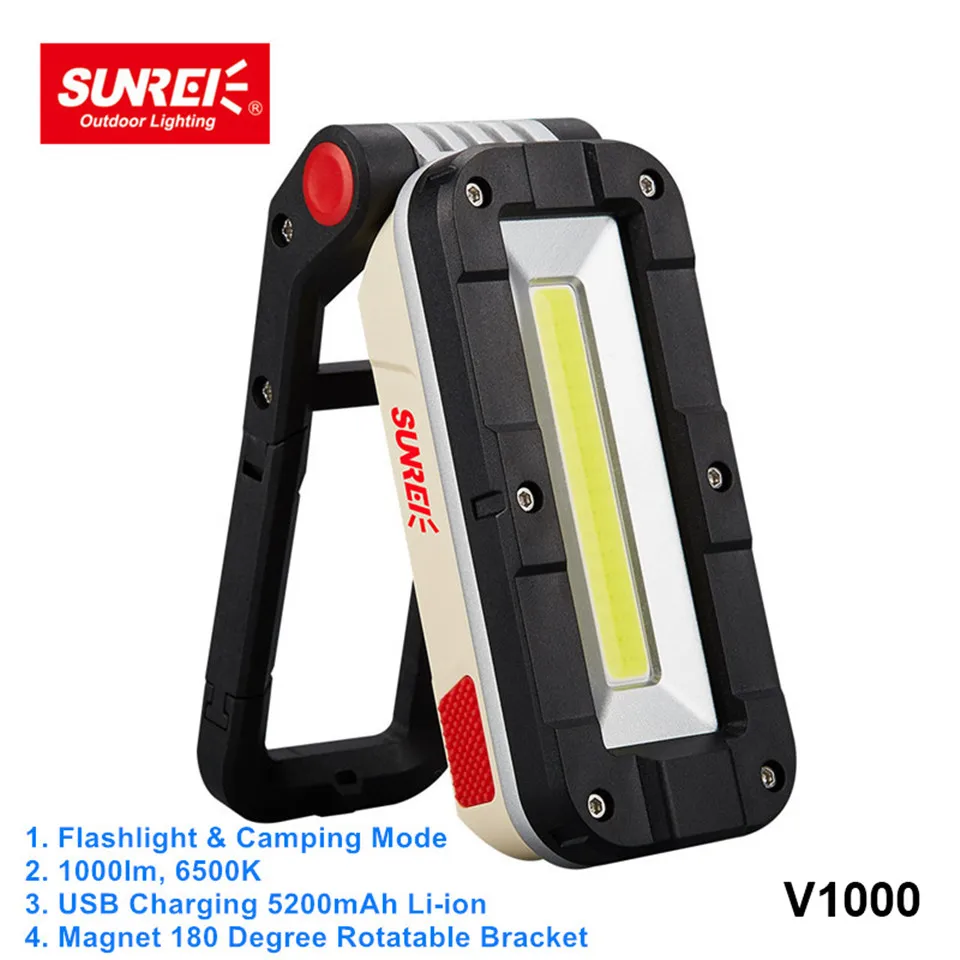 

Sunrei V1000 Magnet Rotatable USB Charging Industrial Flashlight 1000lm Rechargeable Working Camping Light for Camera Tripod