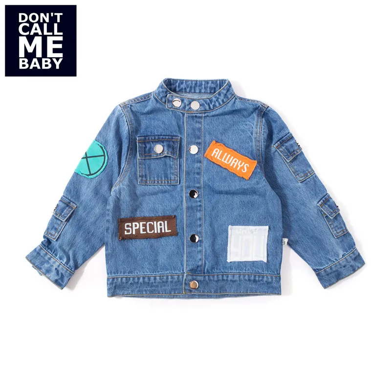 

DON`T CALL ME BABY Boys New Fashion Denim Cotton Autumn Jacket Children Cool Basic Spring Coat Kids Medal Blue Coat 54243