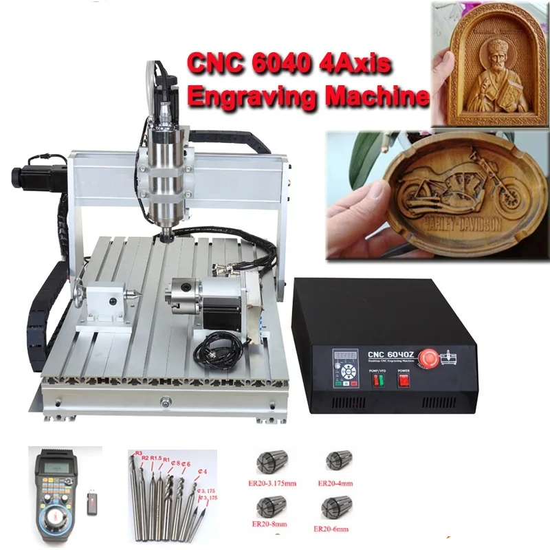 

CNC 6040z 2.2KW 4 axis Router Metal USB milling Engraver Machine Wood Cutter Aluminum DIY Carving Stable Independent Drive