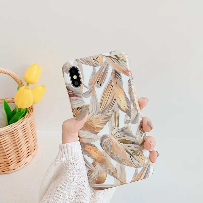 

Glossy Plating Gold Leaves Vintage Phone Case For iPhone X XR XS Max Soft Silicone IMD Back Cover For iPhone 7 8 6 6S Plus