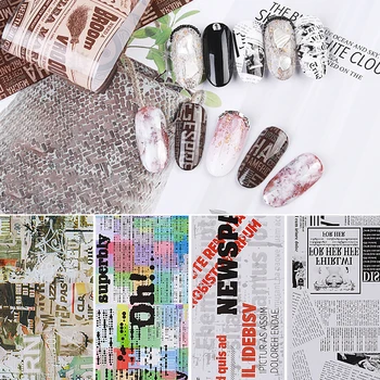 

1 box Vintage Newspaper Nail Foil Transfer Sticker Christmas snowflake Letters Map Decal Starry Paper Lacquer Wrap Decoration