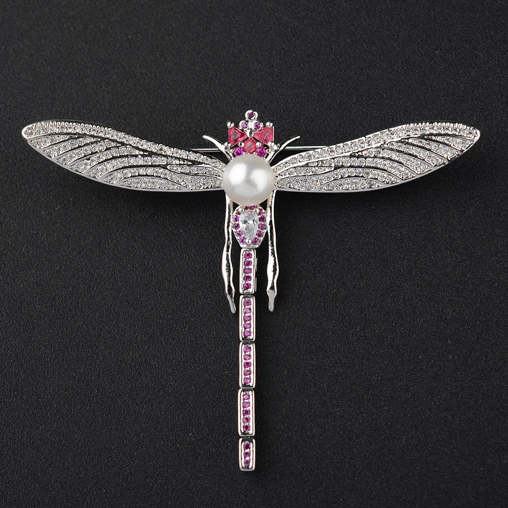 Women's Dragonfly High Quality Golden plated Paved CZ Necklace Pendant Brooch Cubic Zirconia Jewelry Connector DIY Jewellery Mak