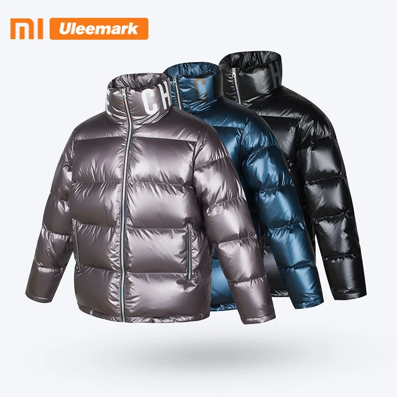 Мужской пуховик Uleemark зимняя куртка с воротником стойкой металлические цвета