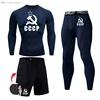 CCCP Mens Tracksuit Set Winter Thermal underwear shirt Compression sportswear 4XL Workout set Quick dry Running base layer Set 4