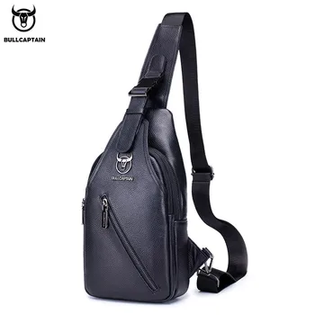 

BULLCAPTAIN Man's Genuine Leather Chest Bag Men's Cowhide Messenger Bag Male Hardware Zipper Crossbody Bags Leisure Sports Pouch
