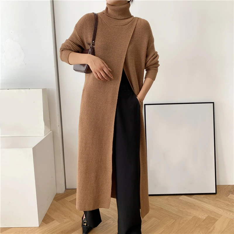 [EAM] Vent Long Knitting Sweater Loose Fit