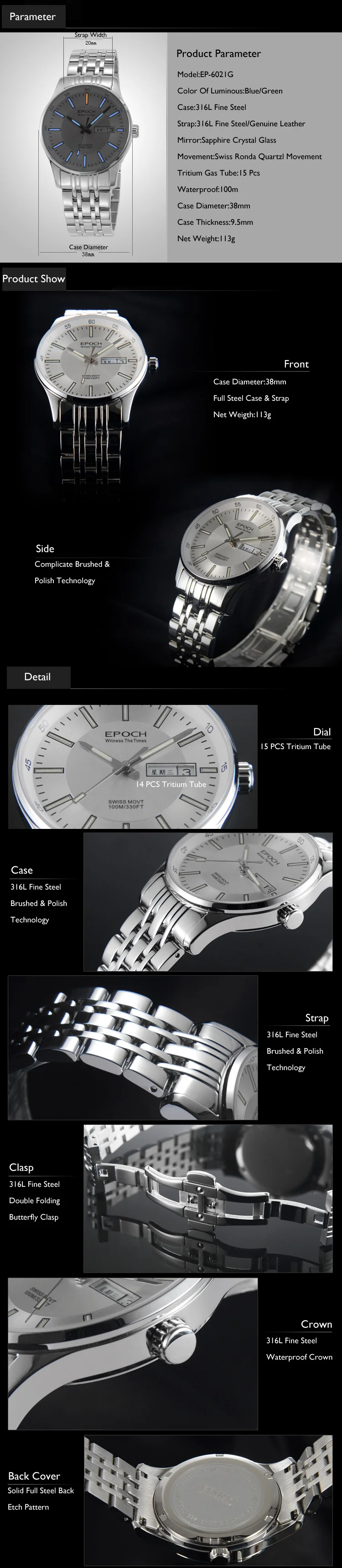 Мужские тритиевые наручные часы, мужские кварцевые часы Epoch люксовый бренд T25 светящиеся деловые водонепроницаемые наручные часы erkek kol saati 6021G