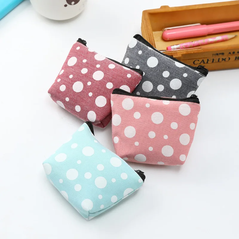 

New Lattice Round Dot Canvas Coin Purses Unisex Cotton Zipper Key Card Wallet Mini Clutch Wallet Children Gifts