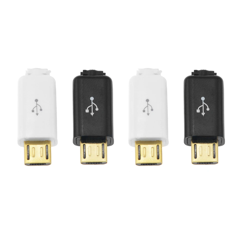 

5PCS Gold head 4 in 1 Micro USB 5P Male connector plug Black White welding Data OTG line interface DIY data cable accessories