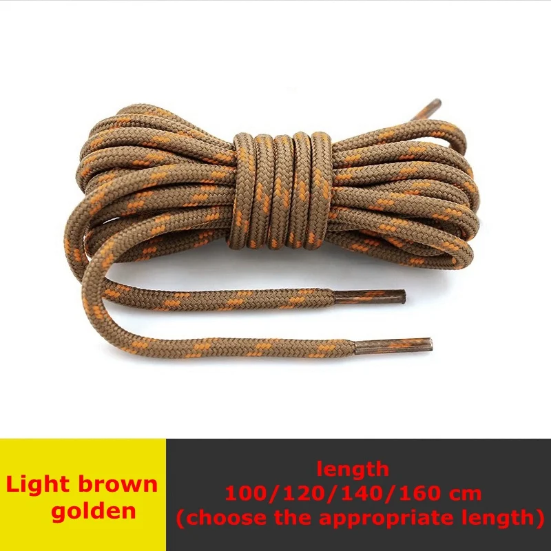 Light brown golden 1 пара высокой плотности плетения шнурки круглые тонкая текстура шнурки на открытом воздухе на каждый день; свободные кроссовки; ботинки обувь на шнурках; 100/120/140/160 см - Цвет: Light brown golden