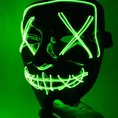 Хэллоуин СВЕТОДИОДНЫЙ маска светящиеся вечерние неоновые маскарадные маски косплей ужас V для вендетты Декорации для хелоуин вечеринки реквизит и аксессуары - Цвет: Светло-зеленый