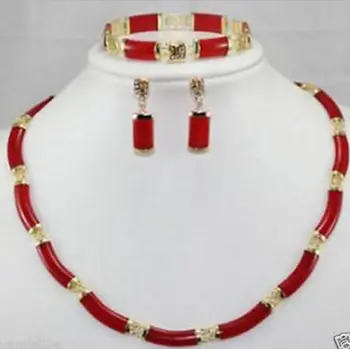 

Free shipping noblest red jade necklace bracelet earring sets