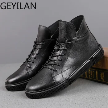 

Big size 37-46 New Autumn Winter Cow Genuine Leather Men Boots Comfortable warm Boots Men Footwear Rubber Ankle Plush Boots