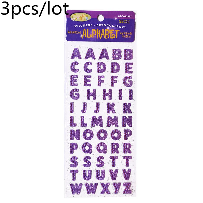3Pcs/Lot Glitter Crystals Alphabet Letter Stickers DIY Handmade Scrapbooking Sticker Self Adhesive A-Z English Words Sticker 