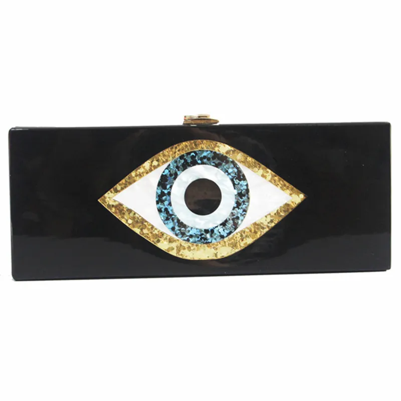 25 cm X 10 cm acrylic box clutches bags handbag women evil eye cartoon party bag solid black pearl white women evening bag