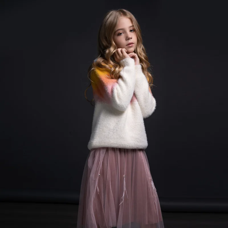 Luxurious Plush Sweater Girl Autumn Winter Thick Velvet Teenager Tops Colorful School Kids Pullover Sweater Skirt Clothes Sets - Цвет: white set