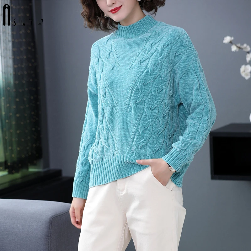 

ASLTW Thick Sweater Woman Winter Solid Twist Long Sleeve Pullovers Jumper Pull Femme High Quality Turtleneck Women Sweater