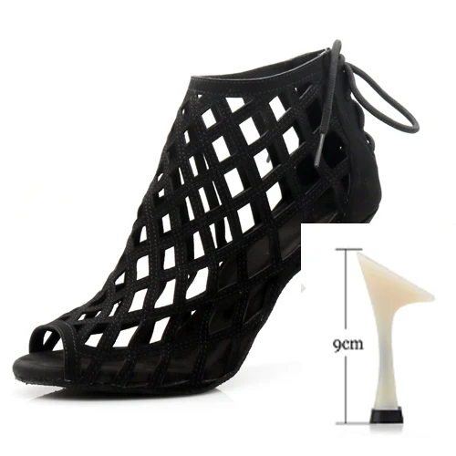 heel 9cm WUXIJIAO женская обувь для танцев из черной замши, сверкающие стразы обувь для латинских танцев Обувь для бальных танцев 10 см обувь для танго - Цвет: heel 9cm