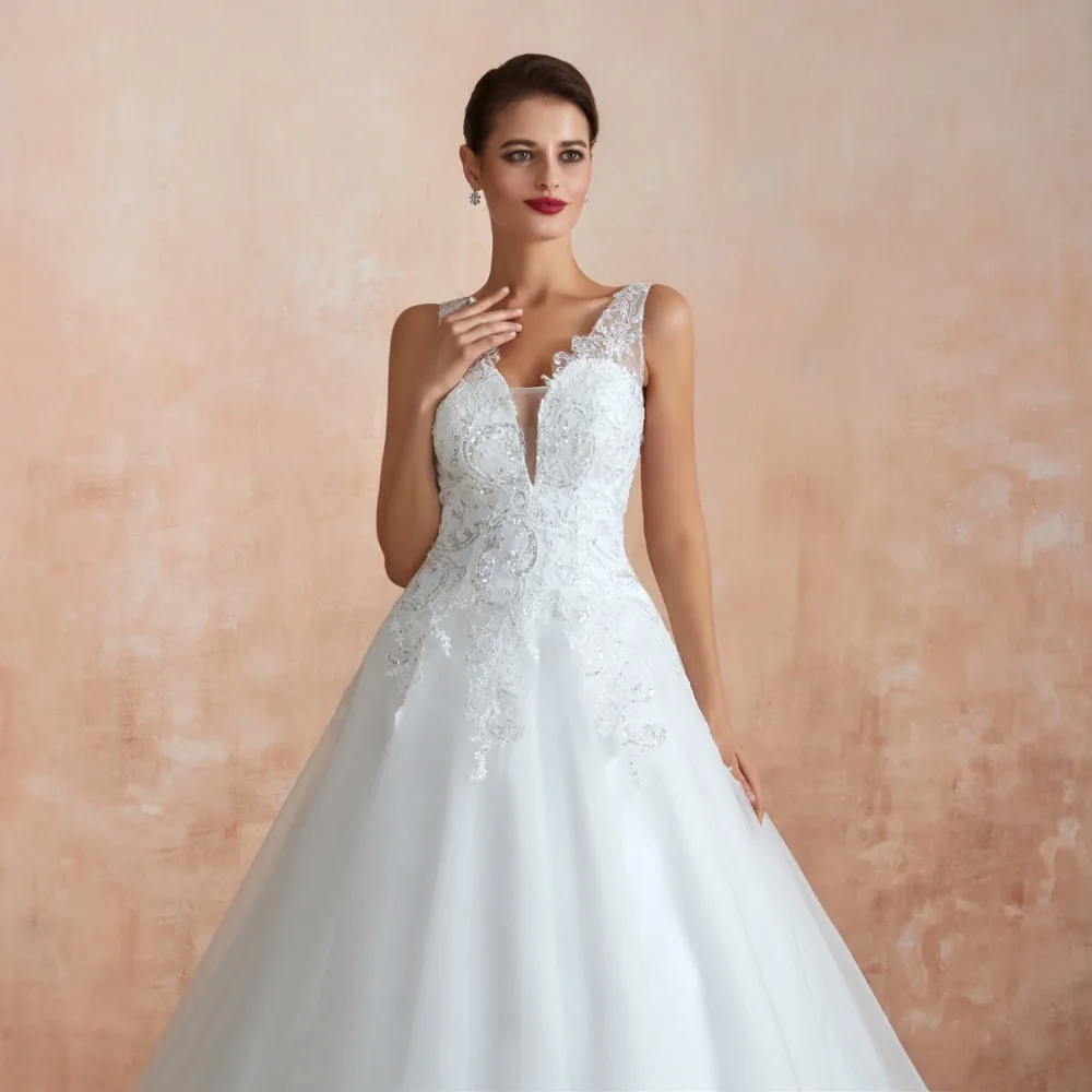 Lakshmigown Модная 4 слоя тюля пышное свадебное платье сексуальное нижнее белье с глубоким v-образным вырезом Иллюзия сетки с боковой молнией, с длинным шлейфом Свадебное платье
