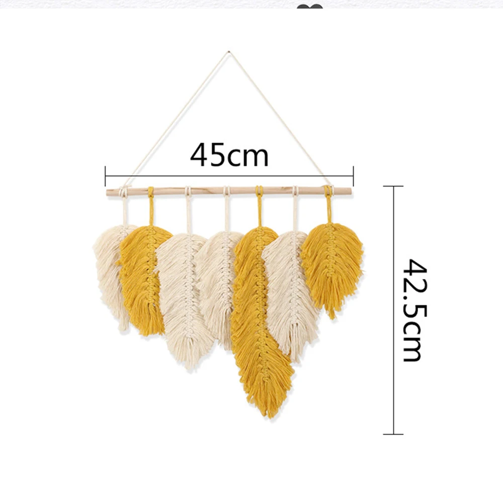 Ручная работа макраме Настенное подвесное перо хлопчатобумажные тканые листья