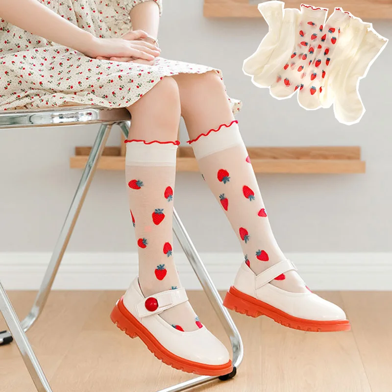 Cotton Knee Socks Children Socks Children Girl's Strawberry Socks Knee High Socks