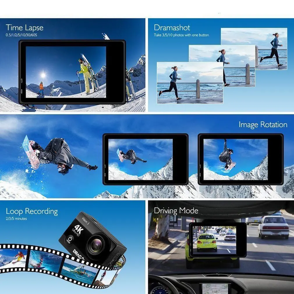 Водонепроницаемая Экшн камера Ultra HD экран 2 0 дюйма Спортивная 1080p 30 м|Чехлы для