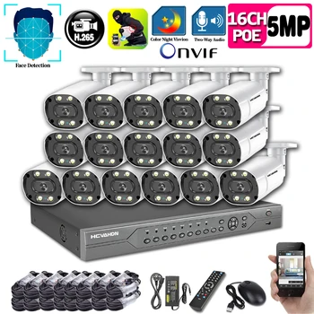 

5MP POE Camera Security System Kit 16ch POE 5MP NVR 4K Outdoor Two-way Audio Video Surveillance IP Camera System