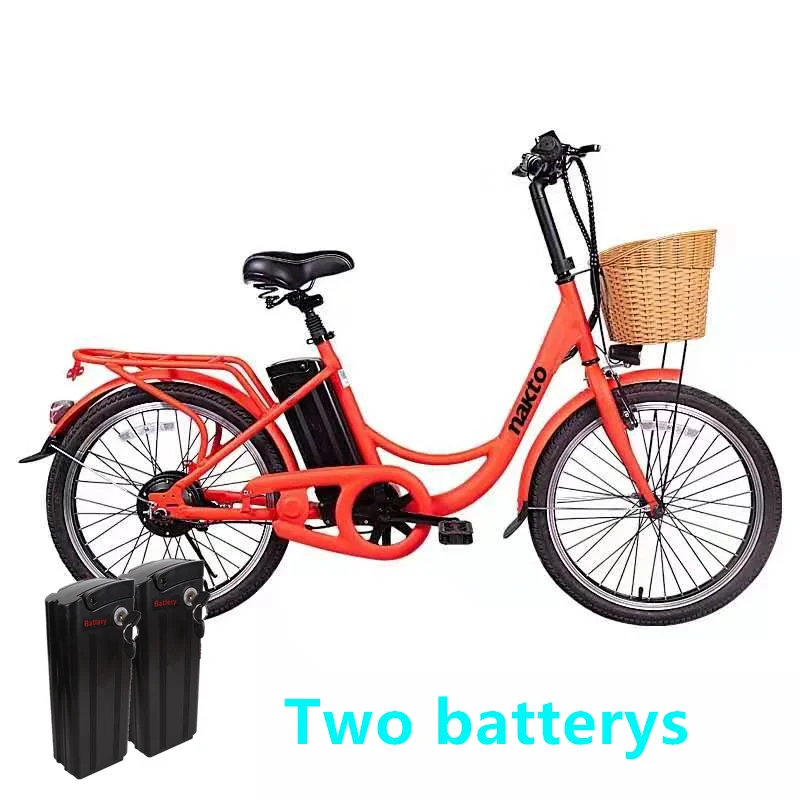 red two battery 250 Вт 25 км/ч городской электрический велосипед 26 дюймов корпус из алюминиевого сплава SHIMANO шестискоростной женский велосипед ретро - Цвет: red two battery