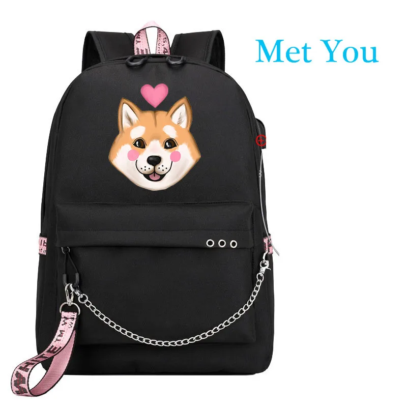 Милый shiba Inu Doge собака корги USB рюкзак школьный книги студенческие сумки вентиляторы дорожные сумки для ноутбука рюкзак с цепочкой наушники с USB Порты и разъёмы
