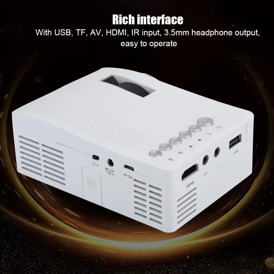 UC18 1080P 400 люмен Мини светодиодный проектор с AV/HDMI/USB/TF входом 3,5 мм выход для наушников с пультом дистанционного управления 110-240 В