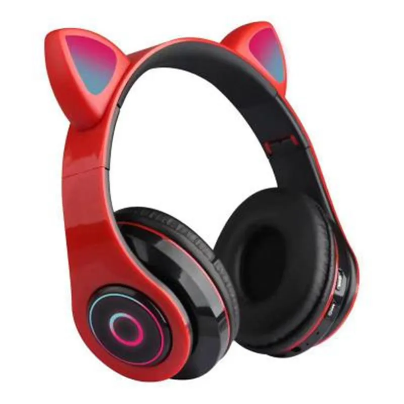 Flash Light Cute Cat Bluetooth Wireless Headphone with Mic Can Control LED Kid Girl Stereo Bass Music Helmet Phone Headset Gift