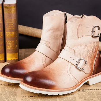 

Short Boots Men's Shoes Cow Leather America Carved Trend Retro 4546 Fashion Botlines in Europe Large Size Pointed Toe Ankle Zip
