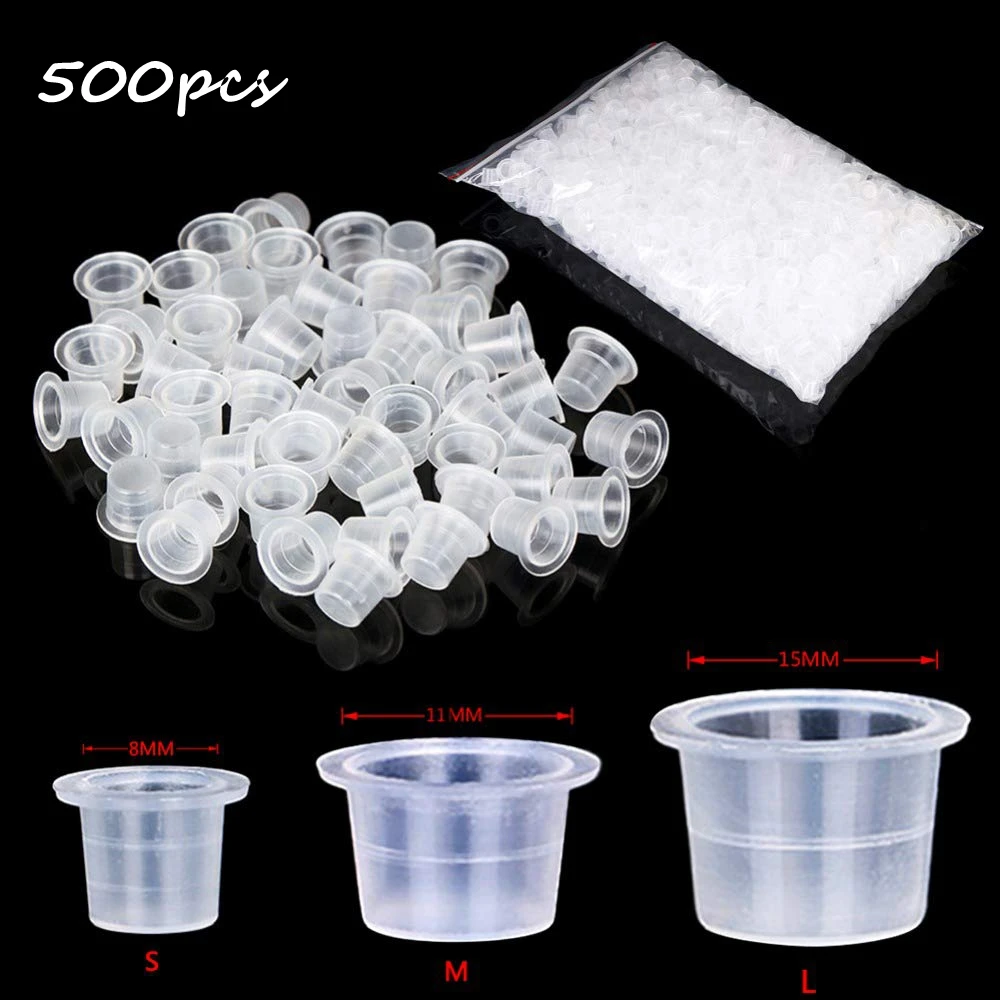 

500Pcs 8/11/15mm Tattoo Ink Caps Cups Medium, Tazay Pigment Cups Caps, Plastic Pigment Ink Cups Caps For Tattoo Ink Tattoo Kit