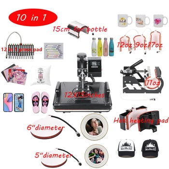 

10 In 1 Combo Multifunctional Double Diaplay Sublimation Machine, Heat Transfer Printer for Cups / Caps / Bottle