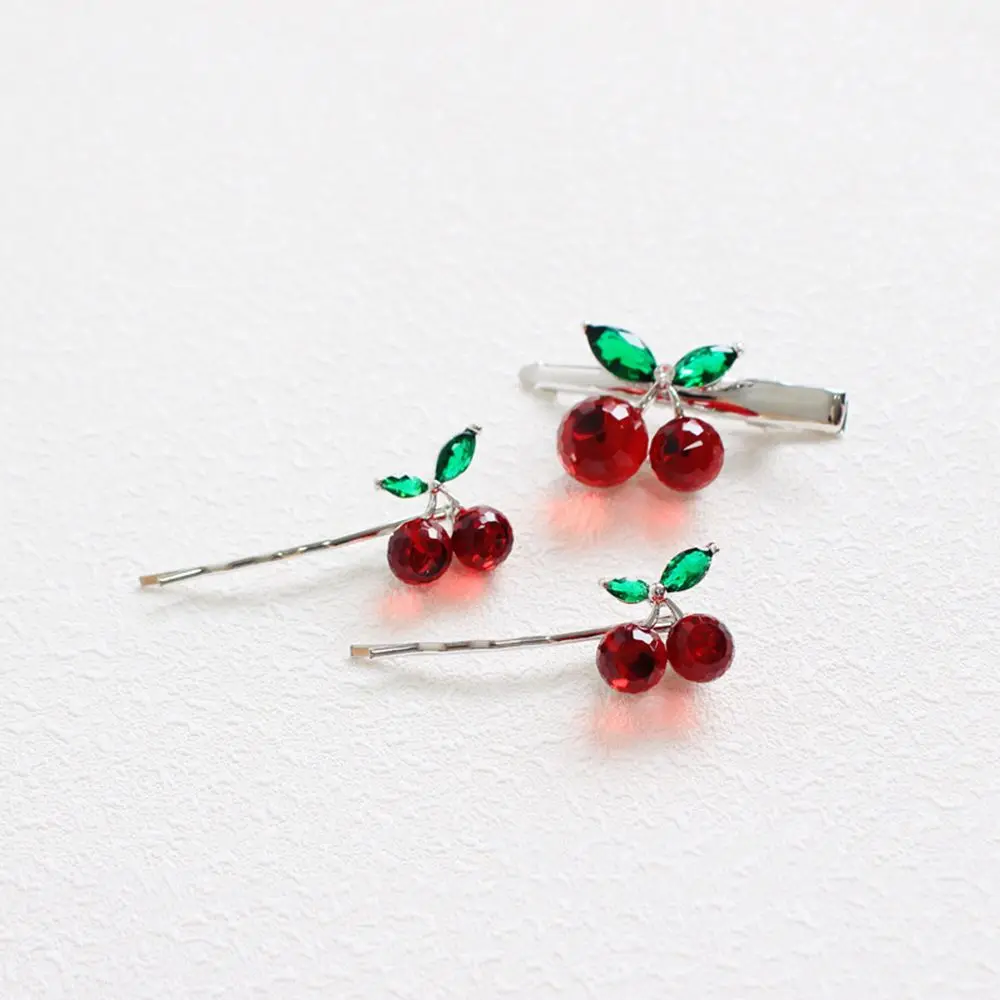 Fashion Crystal Cherry Hair Clip  Lovely Sweet Hairpins Barrette Headdress for Women Girl Hair Accessories