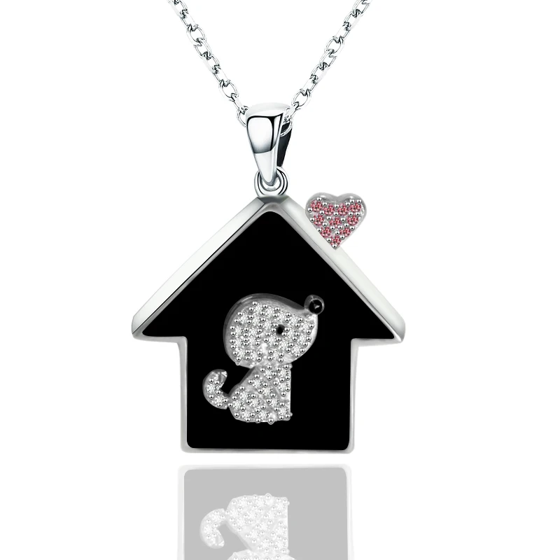

StrollGirl 925 Sterling Silver Dog Forever Hanging On My Heart Pendant Cremation House Ash Chain Necklace Women Memorial Jewelry