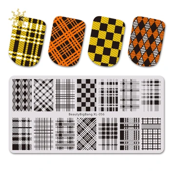 

BEAUTYBIGBANG Rectangle Plaid Pattern Nail Art Stamp Template Geometric Line Sweater Plaid Image DIY Manicure Design Plate