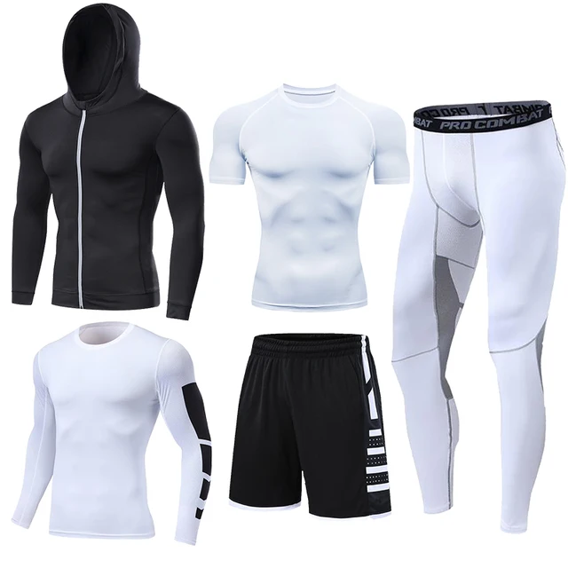 Dry Fit Men's Training Sportswear Set Gym Fitness Compression Sport Suit Jogging Tight Sports Wear Clothes 4XL5XL Oversized Male 06-5pcs per set